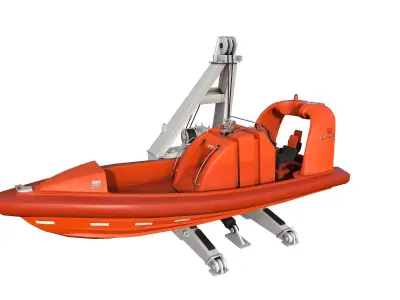 Rescue boat with a crane 3D model