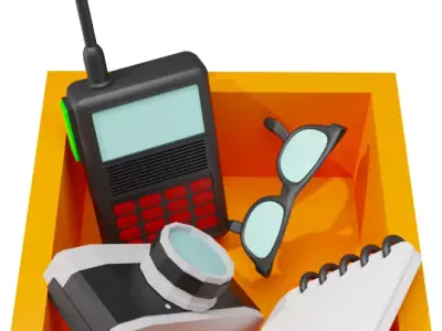 Box-Camera-Radio-Glasses-Notebook Low Poly 3D model