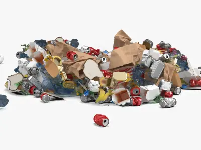 Household Trash Heap with Cans 3D model