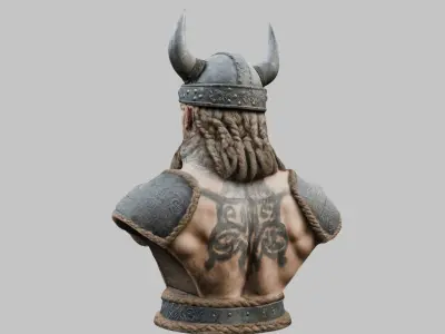 Viking Man Beard Head Bust Low-poly 3D model