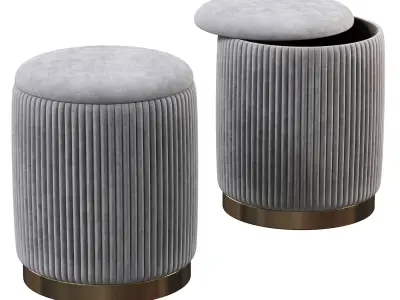 Channeled Grey Storage Ottomans  Set of 2 3D model