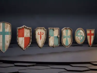 Medieval shield pack Low-poly 3D model purchase