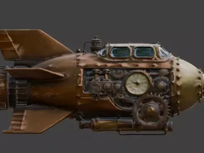 Realistic Steampunk Rocket Ship 3D Model Low-poly 3D model