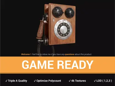 Wooden Antique Phone Low-poly 3D model
