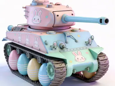  EASTER TANK WITH EGG WHEELS Low-poly 3D model