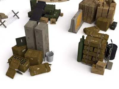 Military Props Pack  Sandbags Crates  Barricades  More Low-poly 3D model