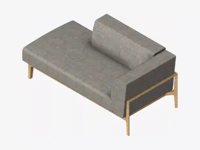 Furniture - Sofa - Contemporary - Oak - Chaise - Left Low-poly 3D model