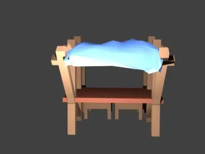 Low poly Market wooden structure with roof Low-poly 3D model