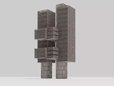 Brutalist Industrial Tower Building 12 Low-poly 3D model