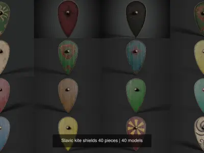 Slavic kite shields 40 pieces 3D Model Pack