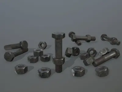 Bolts bolt and nut Low-poly 3D model 15