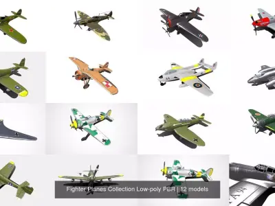 World War Fighter Planes Collection Low-poly PBR 3D Model Pack