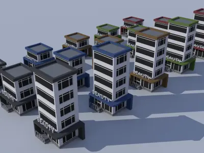Cartoon Building Set Low Poly Building Commercial Beauty Low-poly 3D model