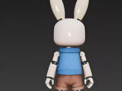 Realistic Robotic Pink Bunny in Sweater 3D Model Low-poly 3D model