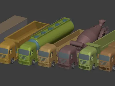Cartoon Truck Pack - Container - Fuel  - Cement Mixer - Tipping  3D model