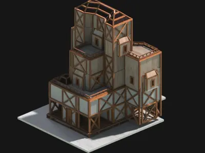 Medieval Low Poly Building Castle Wooden Village Stone House 25 Low-poly 3D model