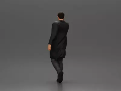 Man in Black Coat Aiming a Gun with Confident Stance 3D print model