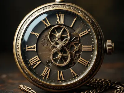 Steampunk Pocket Watch - Brass timepiece with exposed gears 3D model