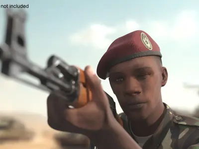  Somali Soldier on Kneelin Pose with AK-47 Fur 