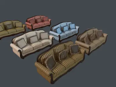 Old Fashioned Sofa Collection Low-poly 3D model