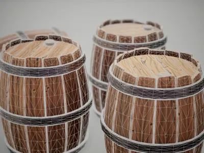 Stylized Barrels Low-poly 3D model