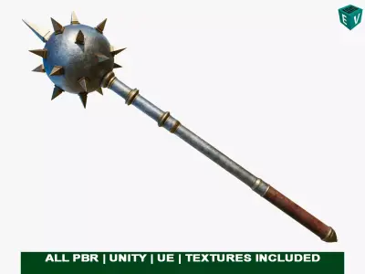 Old Medieval Mace 01 All PBR Unity UE Textures Low-poly 3D model