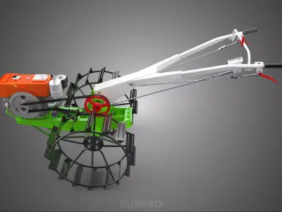 HAND WALKING TRACTOR DIESEL CAGE WHEEL TILLER RICE PADDY FIELD 3D model