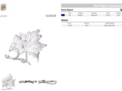 2112 B gold and diamond maple leaf brooch 3D model