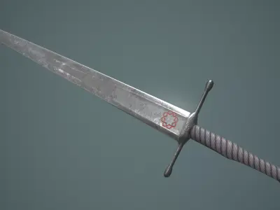 Red clan medieval fantasy sword Low-poly 3D model