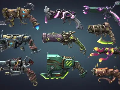 Fantasy pistols Low-poly 3D model