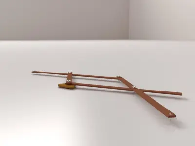 Pantograph wooden shelf with two metal rods 3D model