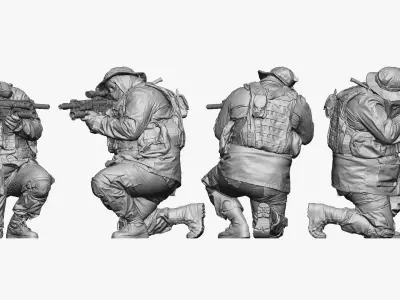 modern soldier aiming on knee honeybadger 001151 3D model