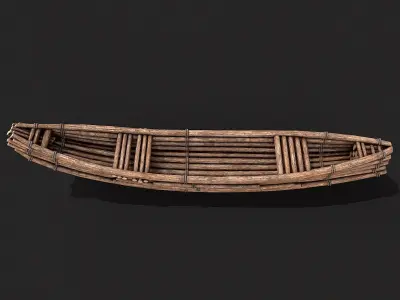 Primitive Wooden Survival Boat Low-poly 3D model