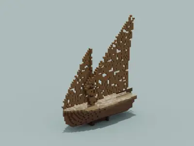 Voxel Wooden Ship 3D Model  Low-poly 3D model