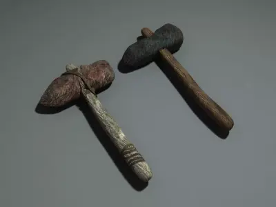 3D Hammer two wooden hammers 3D model