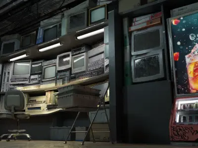 Retro Cyberpunk Pc Room Low-poly 3D model