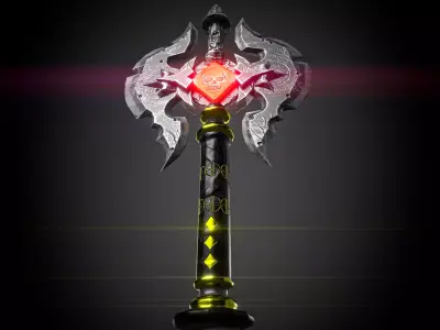 Fantasy Battle Axe with Glowing Gem game Ready PBR Weapon 3D model