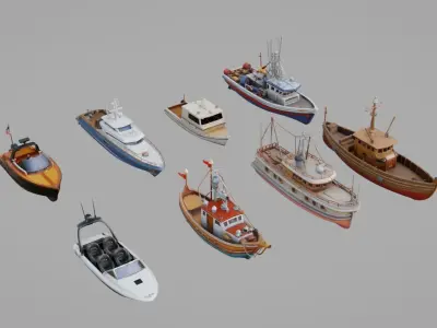 Boats Pack Collection Low-poly 3D model