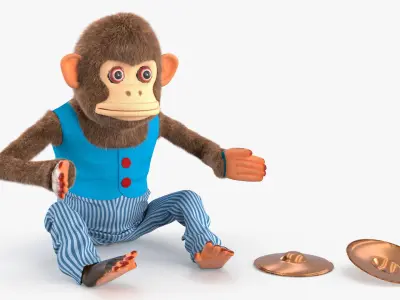 Windup Monkey Toy with Cymbals Blue Striped Fur for Maya 3D model