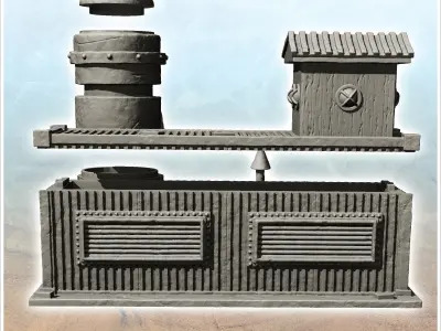 Container-based workshop with large central chimney -6- 3D print model
