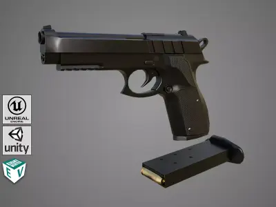 Pistol 01 Black Generic All PBR Unity UE Textures Included Low-poly 3D model