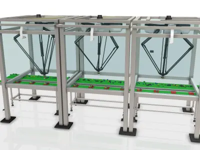 3 Delta Robot  - Station  Assembly Process Line  Low-poly 3D model