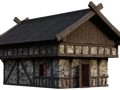 Old Medieval Building House 4K Textures GameReady 46 Low-poly 3D model