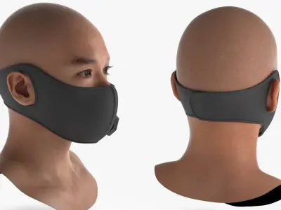 Smart Respirator Mask with Air Module on Face 3D model