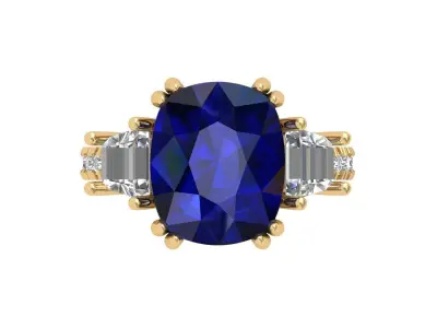 Cushion 3 Stone Art Deco Ring 3D print model