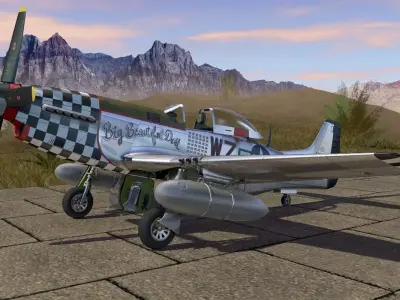 Mustang P-51 D on the runway 3D model
