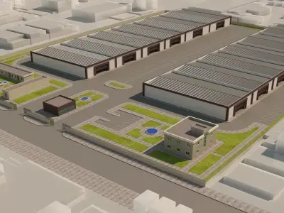 Warehouses warehouse in aerial view 3D model