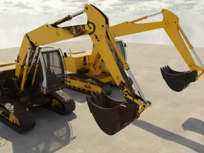 Digger excavator Low-poly 3D model