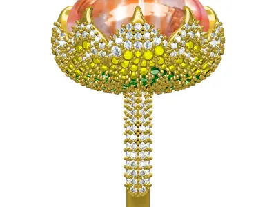 Antique Cabochon Stone Cocktail Diamond Ring 3D print model