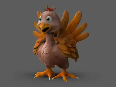 Thanksgiving Turkey Cartoon Low-poly 3D model
